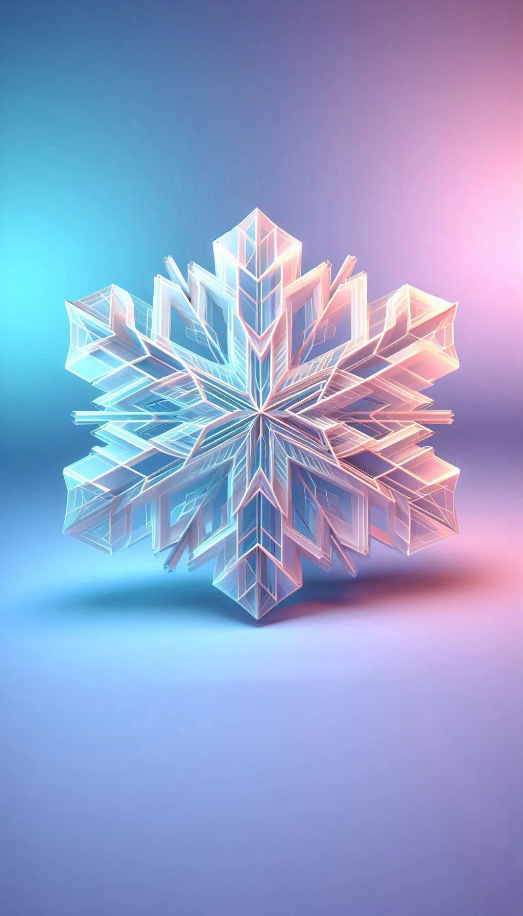 Detailed 3D ice snowflake with cool blue lighting