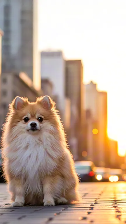 Cute city dog at sunset light