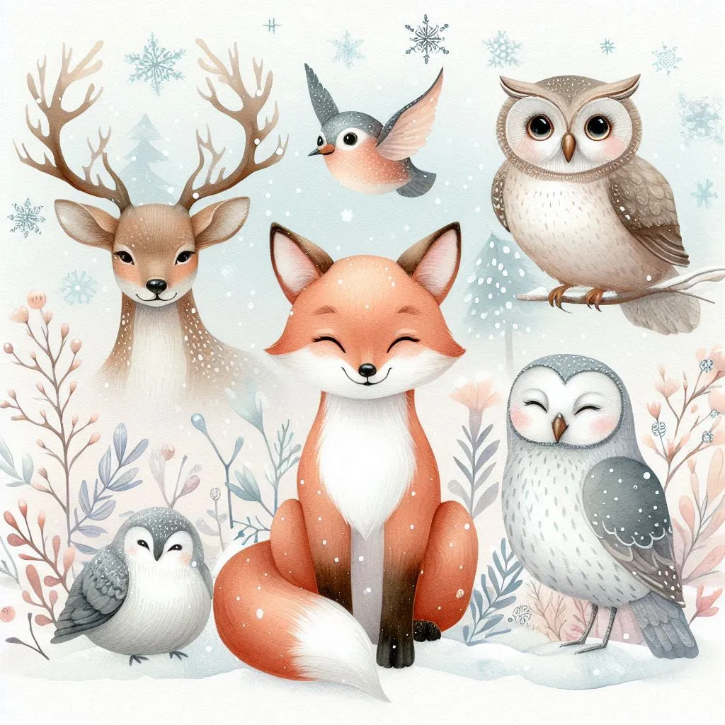 Cute Winter Forest Animals Illustration