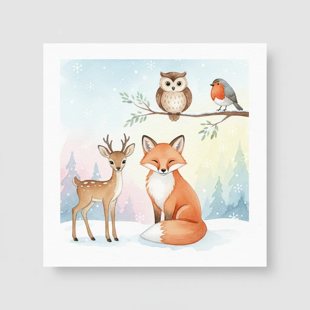 Cute Winter Forest Animals Illustration