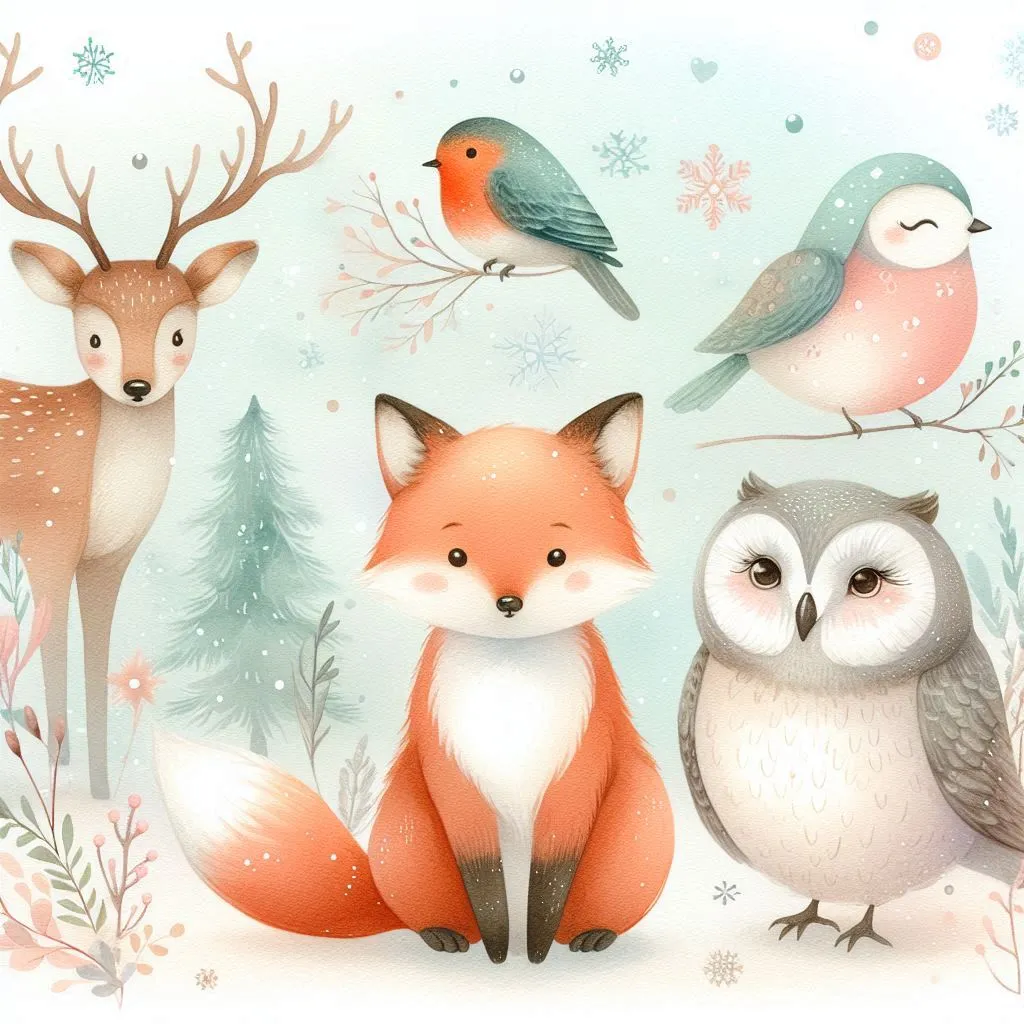 Cute Winter Forest Animals Illustration