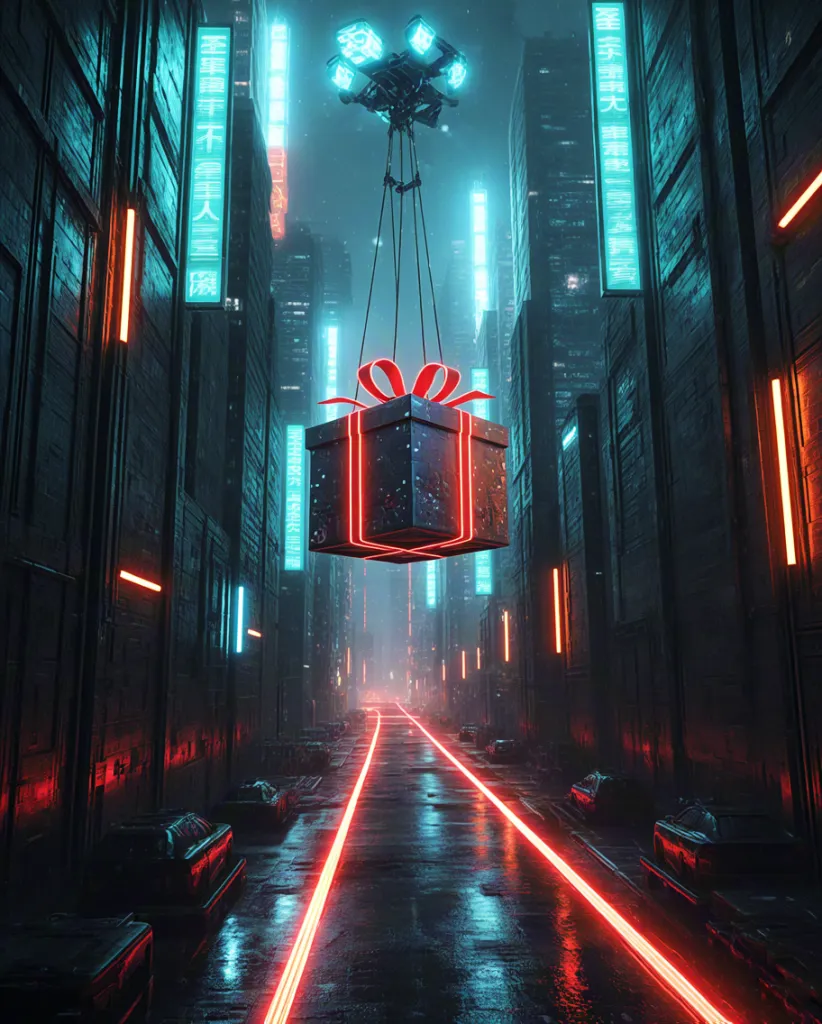 Cyberpunk Christmas Gift Illustration
