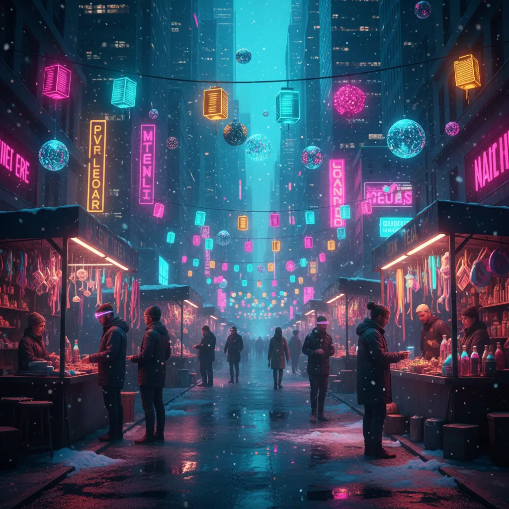 Cyberpunk Christmas Street Night Scene