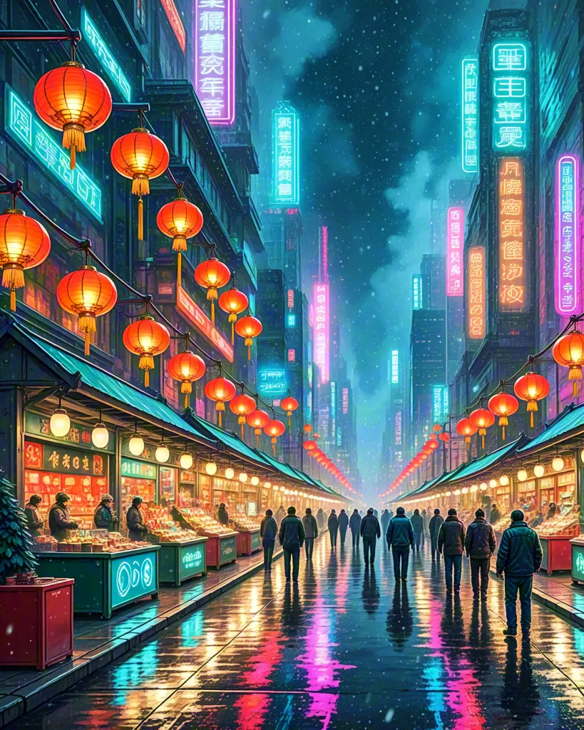 Cyberpunk Lantern Street Scene