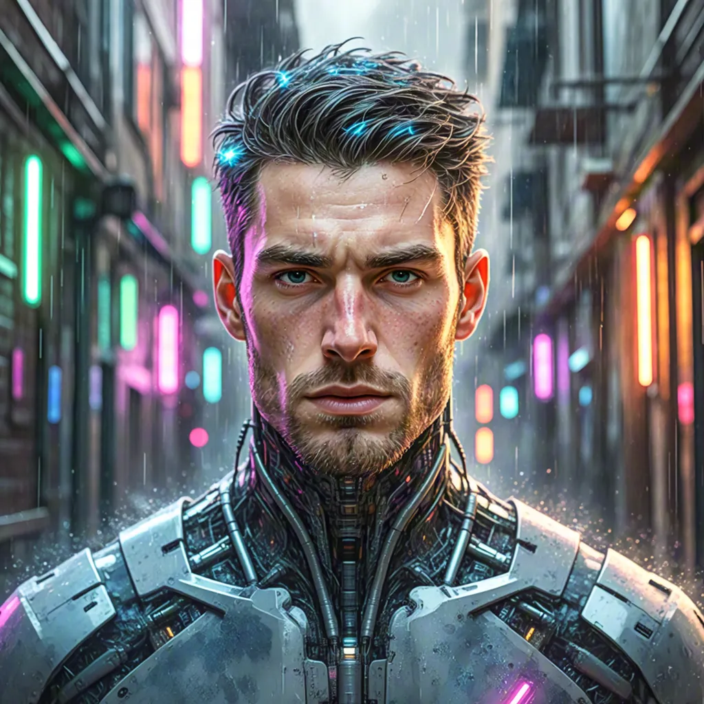 Cyberpunk male portrait with neon lights — sci-fi headshot