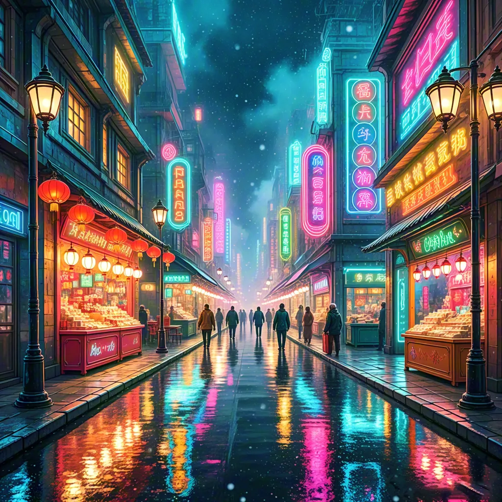 Cyberpunk neon street illustration