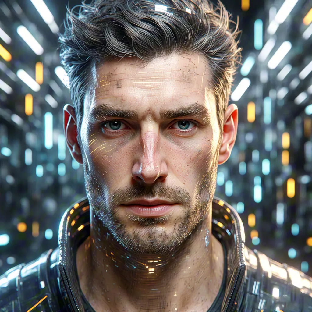 Cyberpunk portrait of man with bokeh lights
