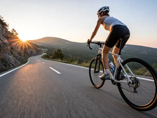 Man cycling on road during golden hour