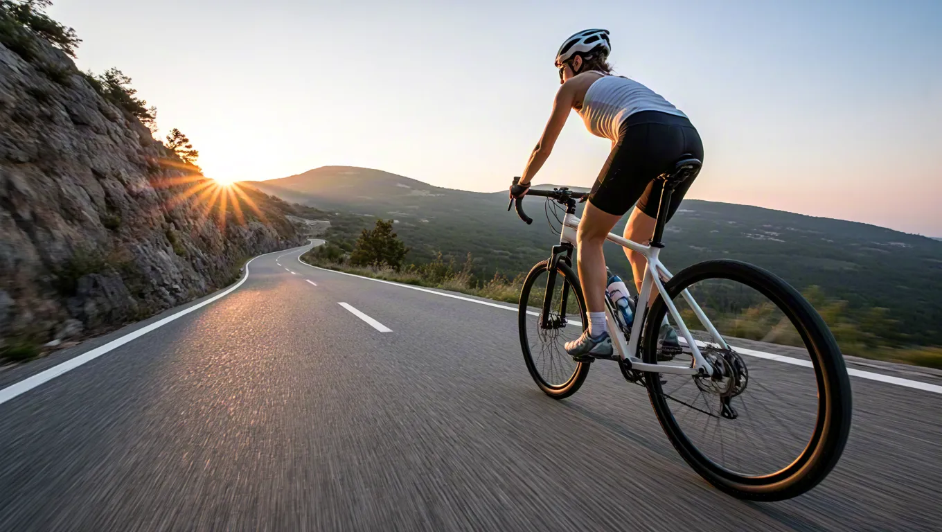 Man cycling on road during golden hour