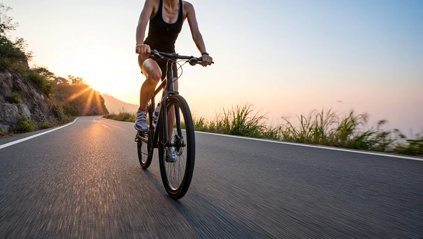 Young cyclist on scenic asphalt road