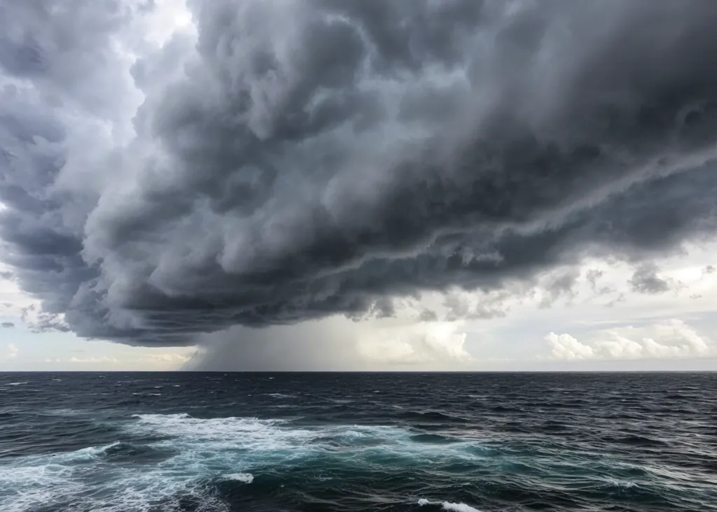 Dark storm clouds over rough ocean surface