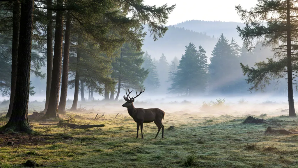 Deer in misty forest