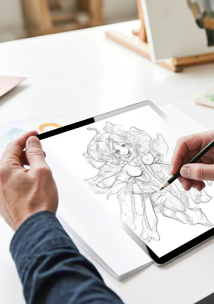 Digital illustration sketch on tablet – modern concept art creation