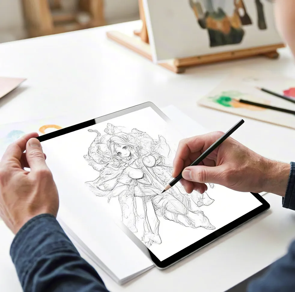 Digital illustration sketch on tablet – modern concept art