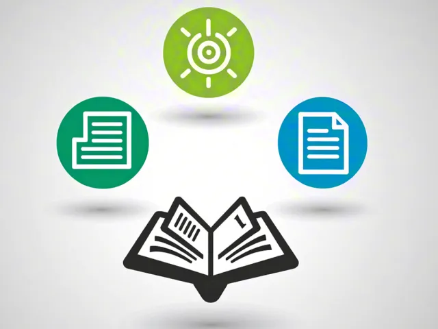 colorful education-themed icons with book and document symbols