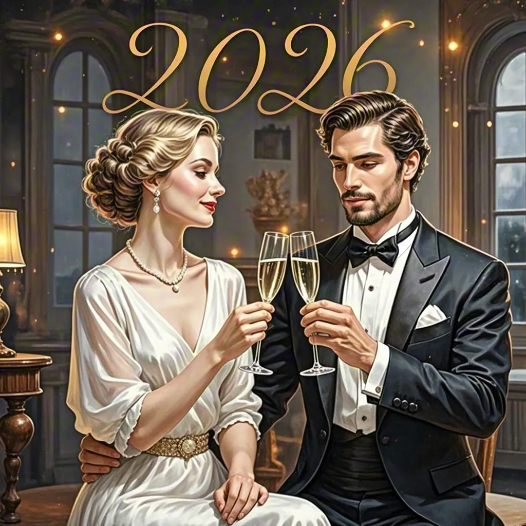 Elegant Couple New Year Champagne Toast