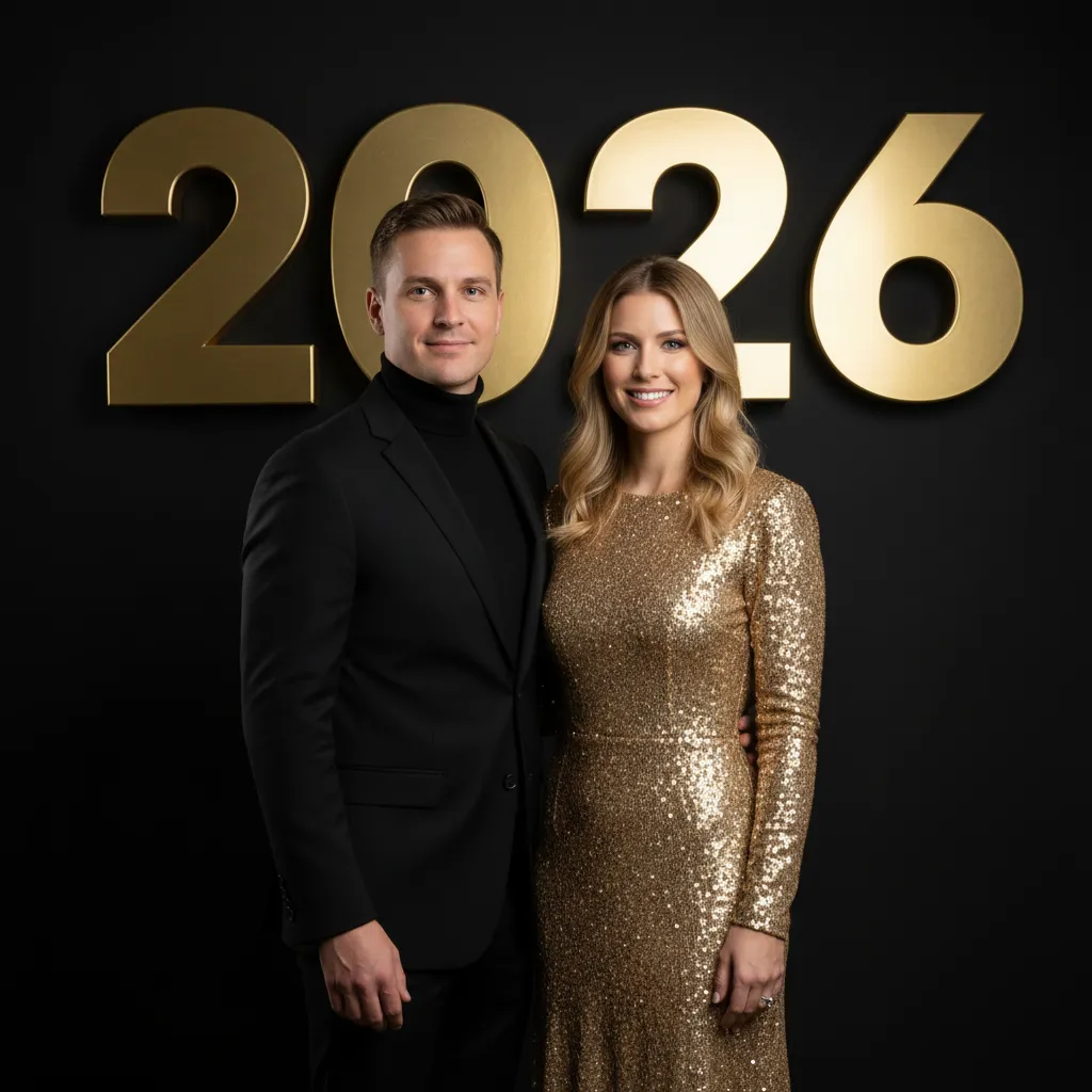 Elegant Couple Posing with 2026 Numbers