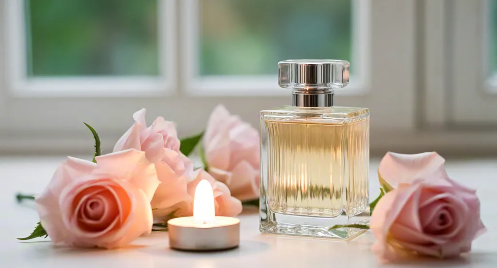 Elegant floral perfume setup