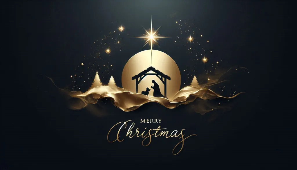 Elegant Gold and Black Merry Christmas Illustration