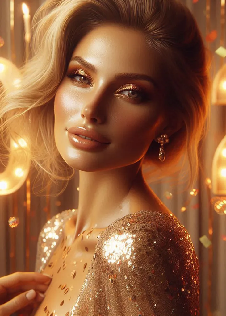 Elegant holiday portrait of woman in golden tones