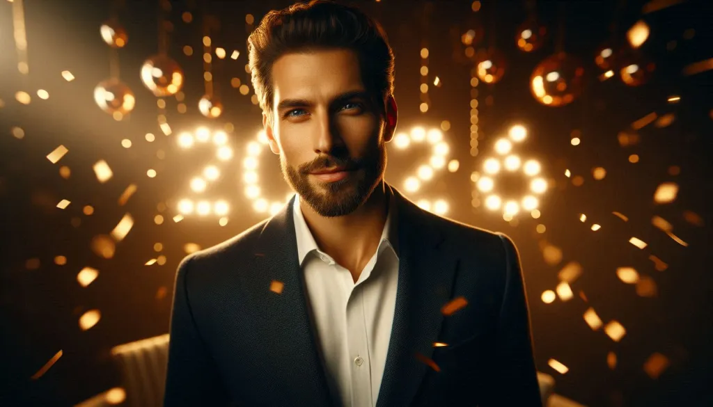 Elegant man in suit with festive bokeh lights
