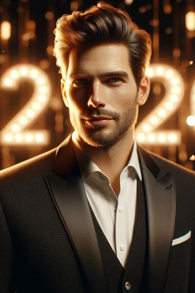 Elegant Man with 2026 Holiday Lights
