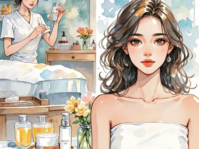 Woman preparing skincare products in a clean spa environment.