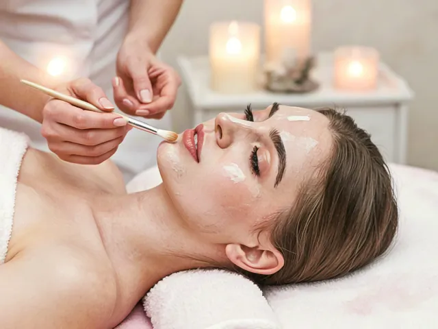 Woman getting relaxing face massage in spa