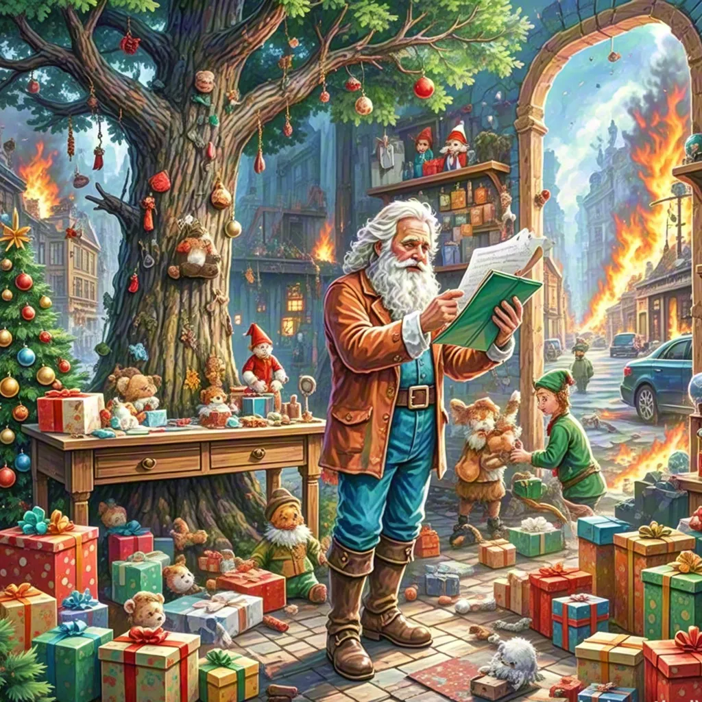 Fantasy Santa reading list in magical Christmas workshop