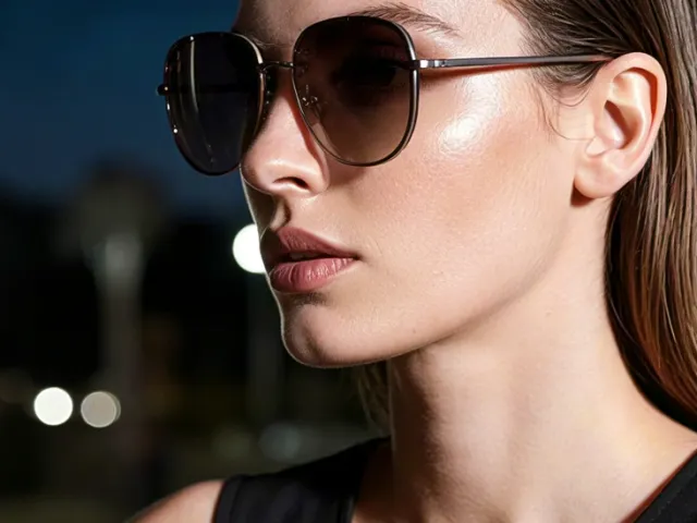 Stylish woman wearing dark sunglasses outdoors