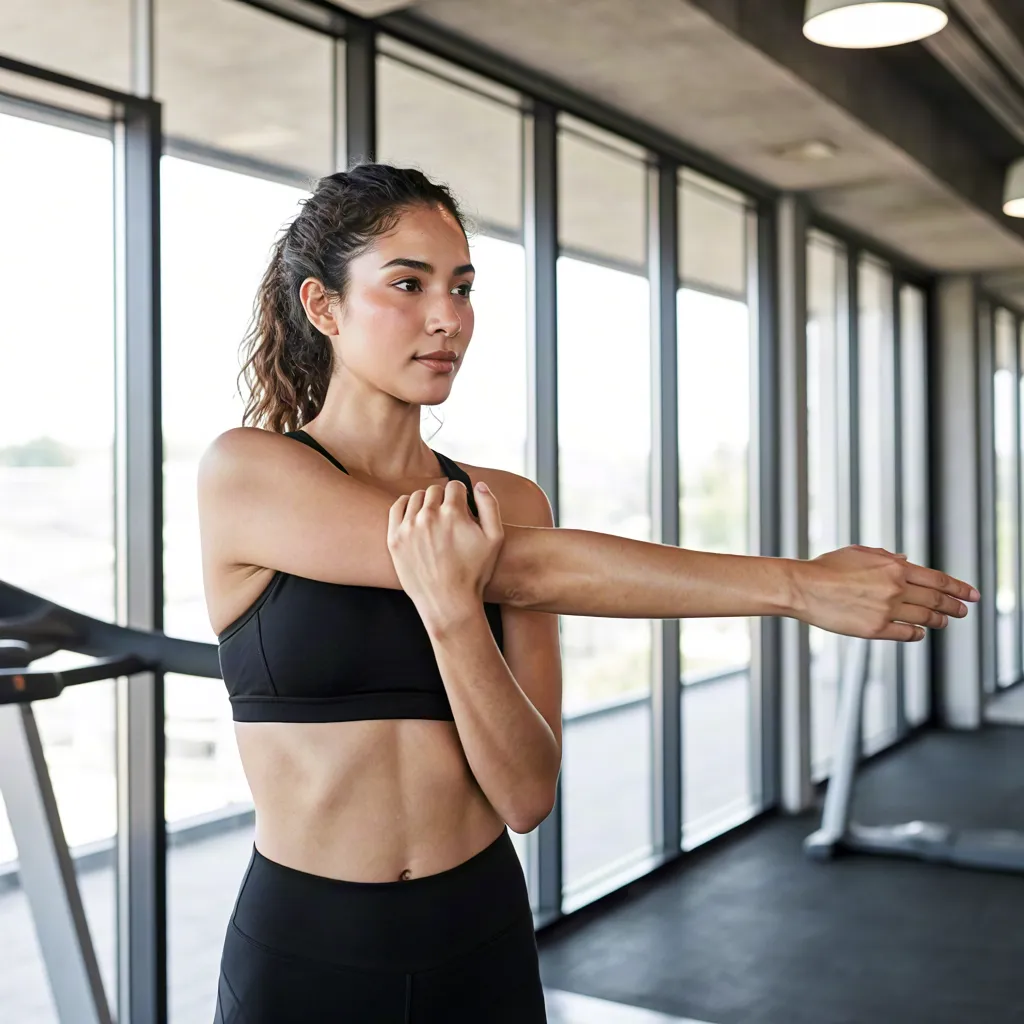 Female athlete stretching in gym — fitness lifestyle