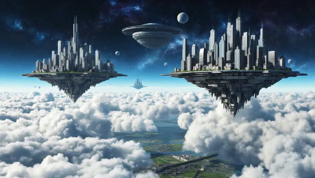 Floating city above clouds – dual islands