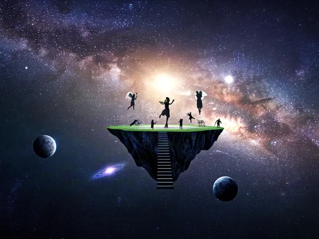 Surreal floating land in outer space