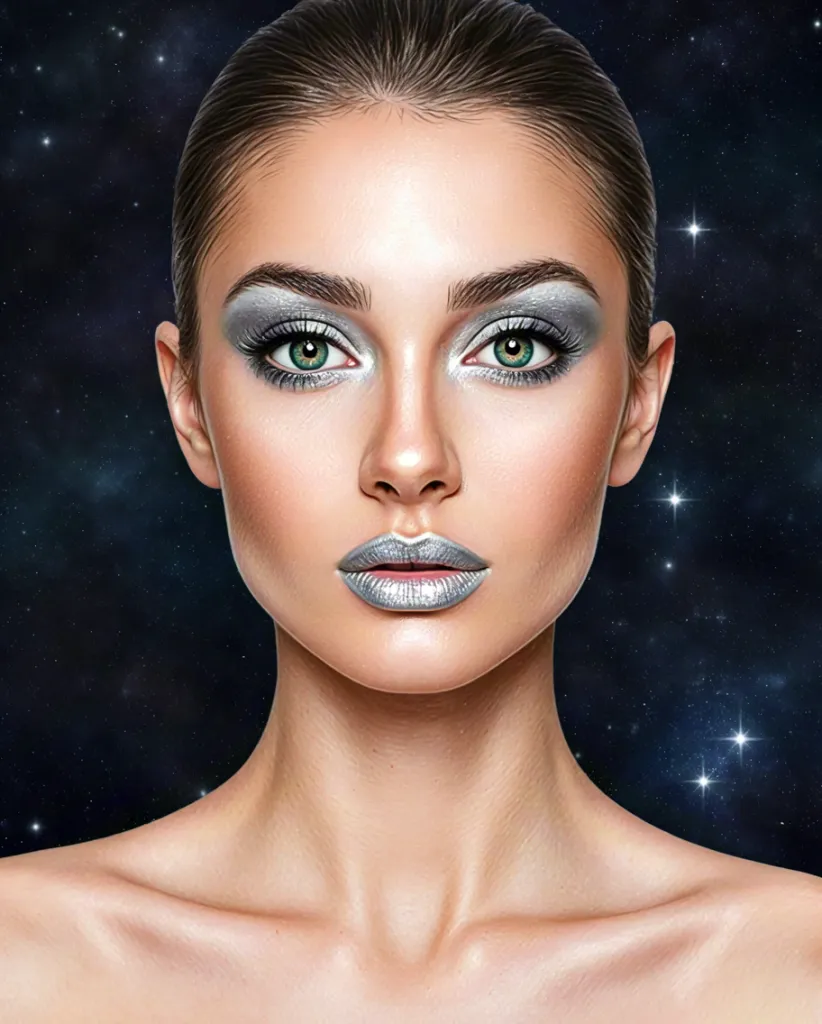 Futuristic beauty portrait with metallic makeup