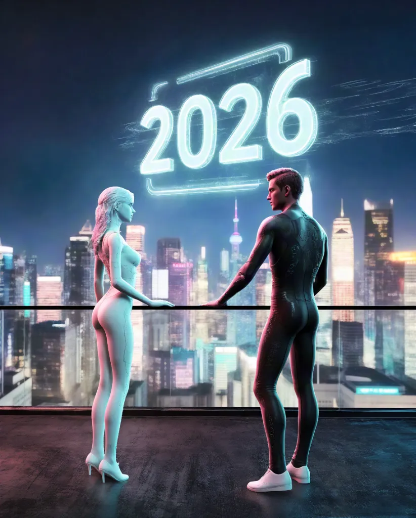 Futuristic Couple 2026 Neon Scene