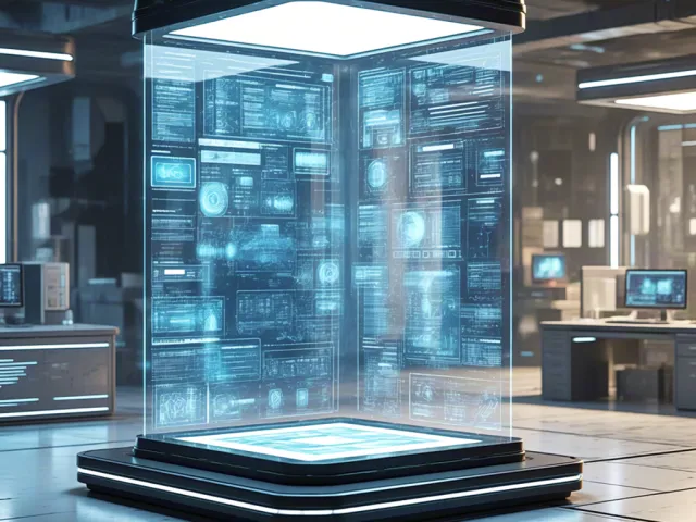 Sci-fi energy cube in modern laboratory