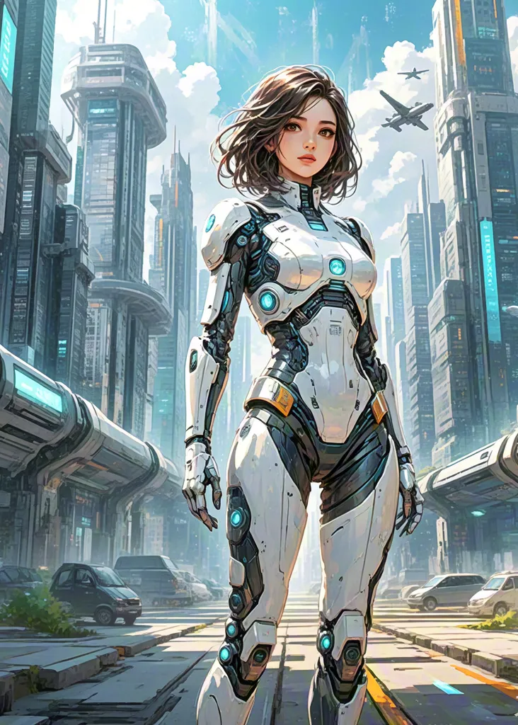 Futuristic female soldier in sci-fi armor