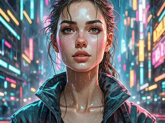 Person walking in neon-lit futuristic metro station