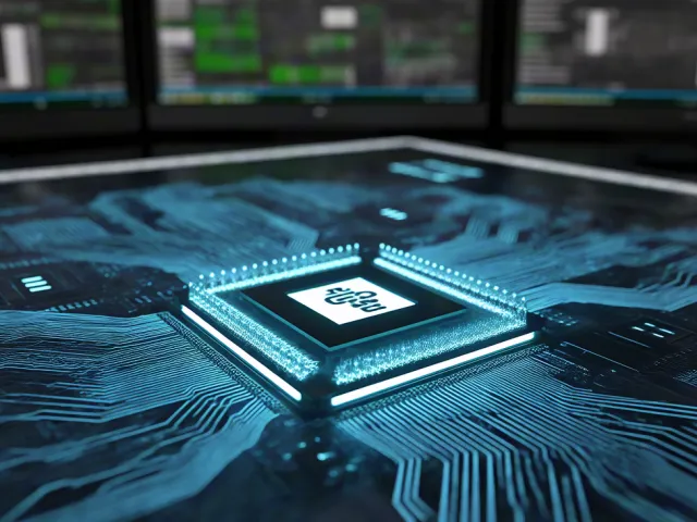 High-tech microchip and digital circuitry close-up