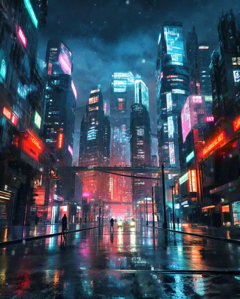 Futuristic Neon City Street