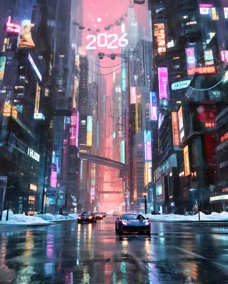 Futuristic Neon City Street 2026