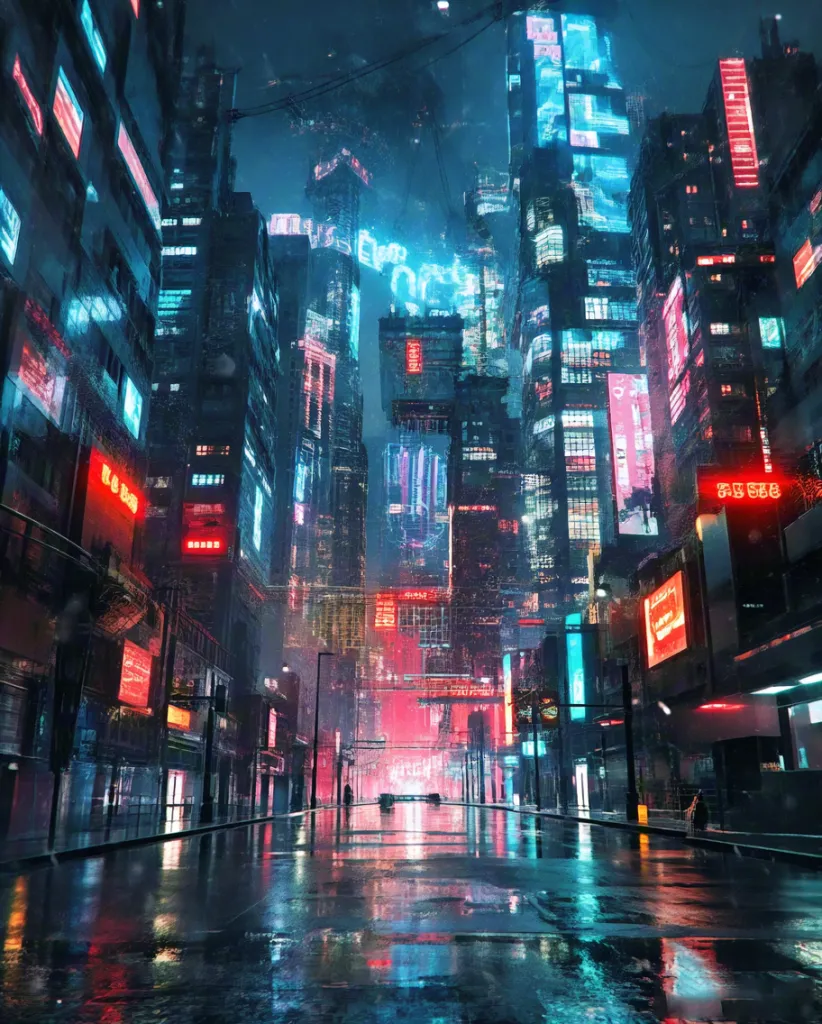 Futuristic Neon City Street