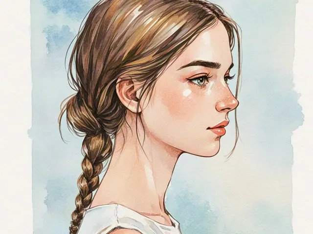 Illustration of a young girl with braid looking to the side.