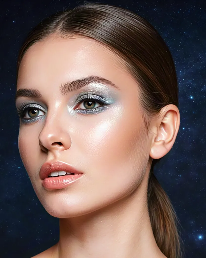 Glam beauty portrait with shimmering holiday makeup