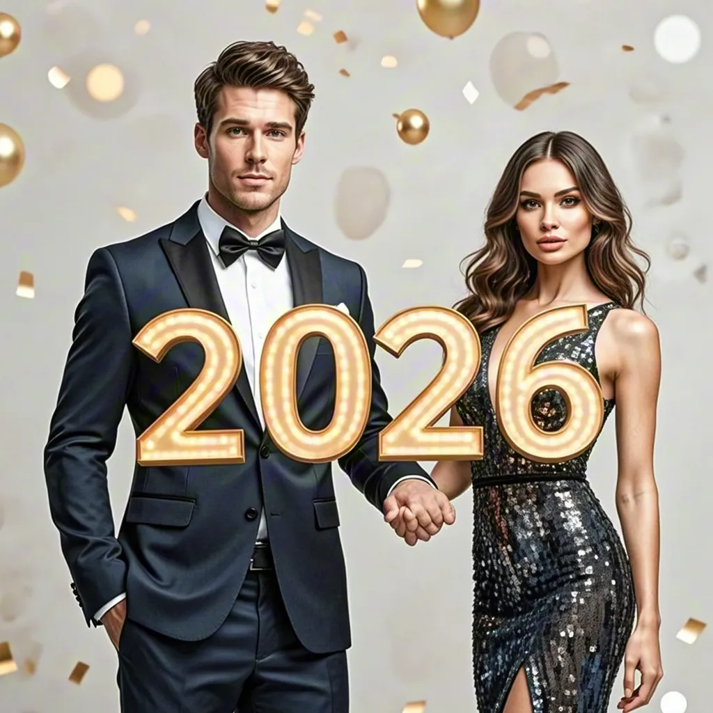 Glamorous Couple with 2026 Gold Numbers