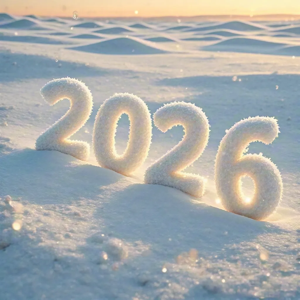 Glowing 2026 numbers written in snowy landscape