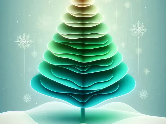 modern glowing green neon christmas tree on snowy background
