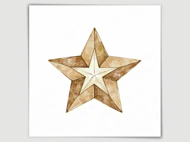 Wooden five-point star with gold finish on white background