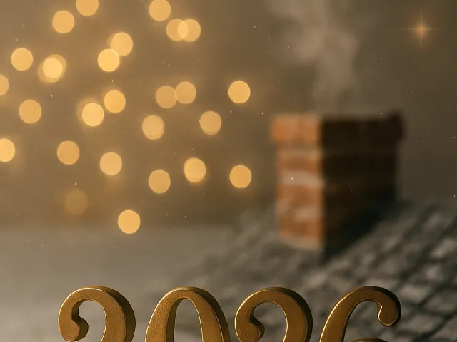 Large golden 2026 numbers glowing in a warm festive atmosphere