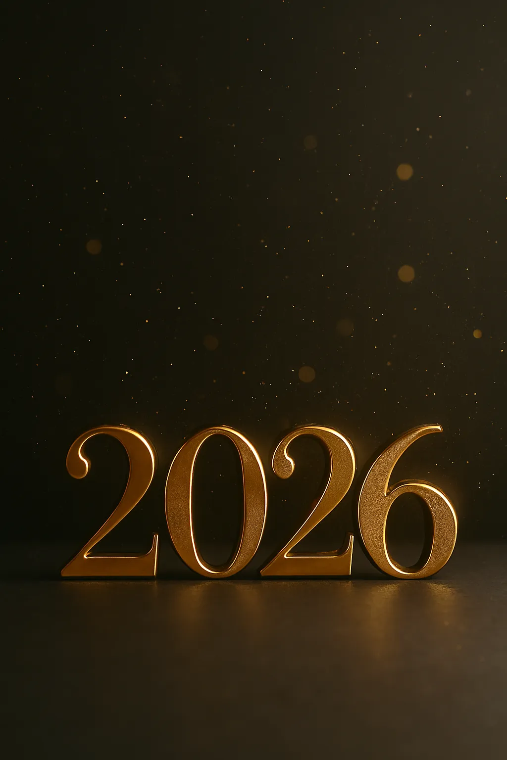 Gold 2026 typography shining on dark elegant background